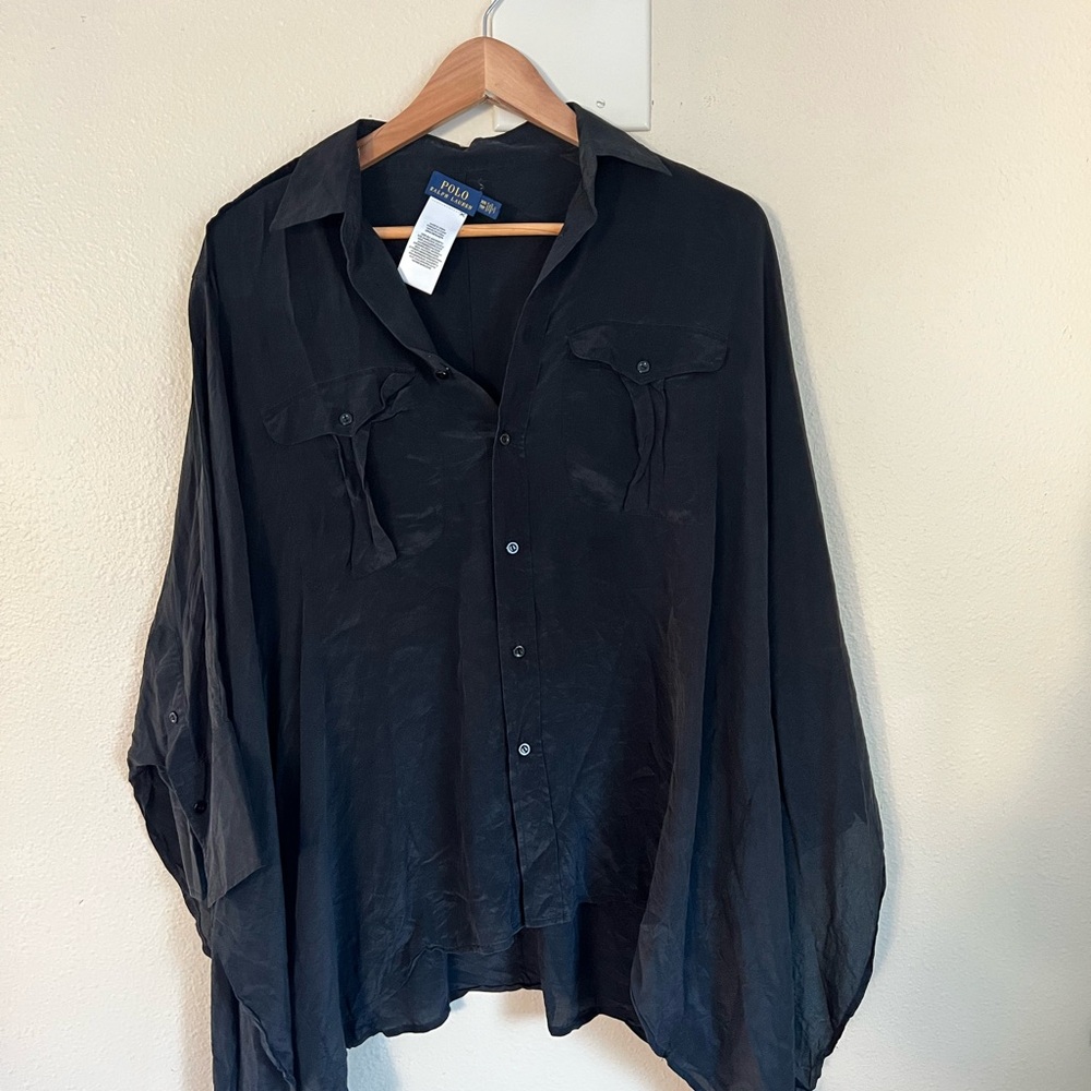 Polo by Ralph Lauren Black/Charcoal Silk Button-Up Shirt